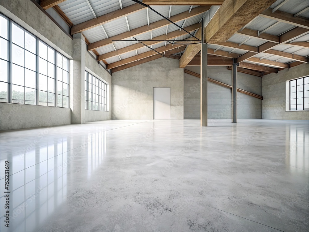 The simple cement floor contrasts with the loft architecture structure generative ai The simple cement floor contrasts with the loft architecture structure generative ai