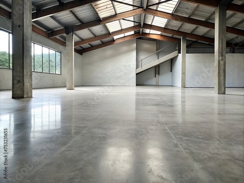 The simple cement floor contrasts with the loft architecture structure generative ai © Dragon