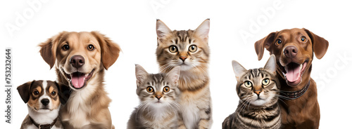 Banner Design Set  Dog  Puppy  Cat  Kitten - All Friendly Between Dogs and Cats  Isolated on Transparent Background  PNG
