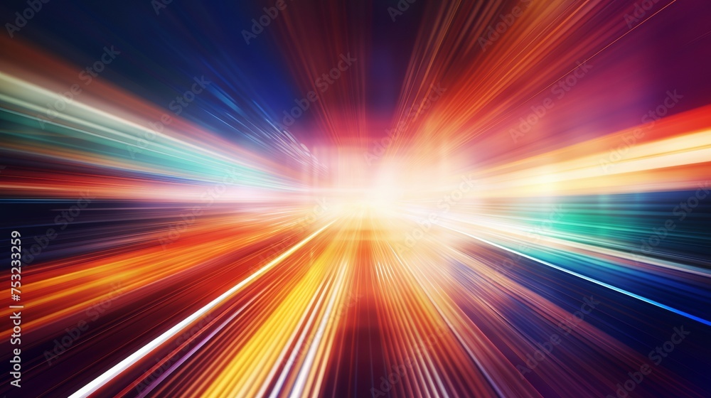 Digital art showcases a blurry motion rainbow light abstraction on the road. Digital art showcases a blurry motion rainbow light abstraction on the road.