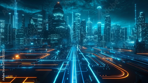 Vibrant Cityscape Illuminated at Night. Generative AI
