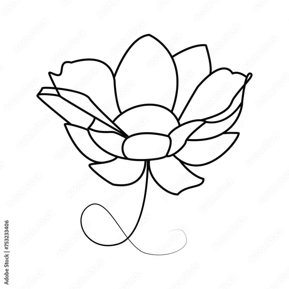 Obraz premium Lotus single continuous one line out line vector art drawing and tattoo design 