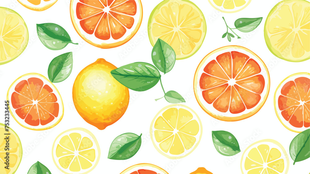 Watercolor seamless pattern with citrus fruits. free