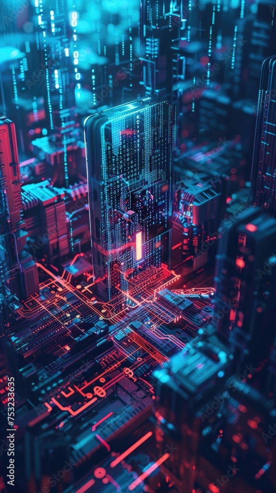 Futuristic City in 3D with Digital Technology, To convey a sense of innovation, progress, and modernity through a futuristic cityscape with digital