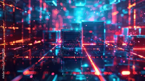Futuristic Neon City Grid, To provide a visually appealing and innovative background for technology, gaming, and sci-fi related designs, as well as a