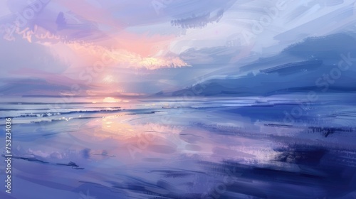 Stunning Sunset Ocean Art in Digital Painting Style  To provide a visually appealing and colorful digital painting of a beach sunset to be used as