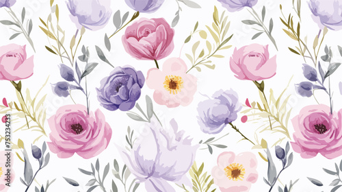 Watercolor seamless pattern with floral bouquets. Vi