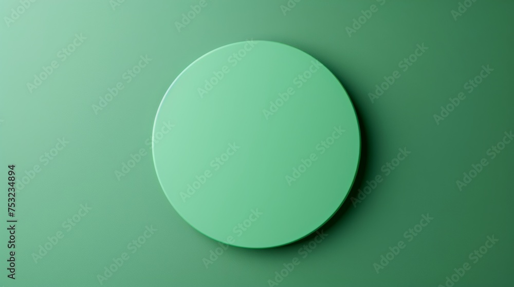 3d podium top view on a green background. Round stand mockup for product presentation. Minimalistic circle platform for eco beauty design.