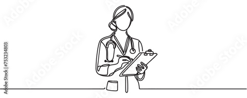Continuous line drawing of doctor silhouette. Vector illustration.