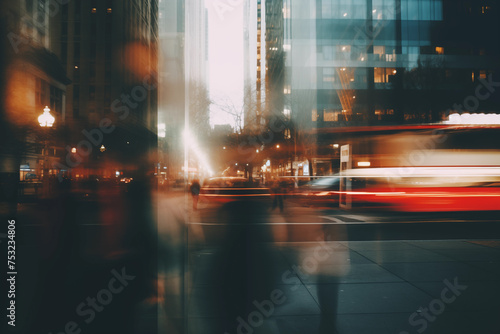 Natural bokeh of city centre view, blurred out of focus background. Abstract beautiful backdrop for text or advertising. Unfocused buildings and people © Alex Shi