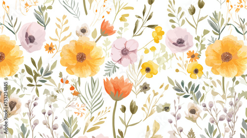 Watercolor seamless pattern with flowers. Vintage fl © Mishi