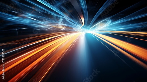 Flashing lights convey rapid acceleration on a nighttime road. © Elchin Abilov