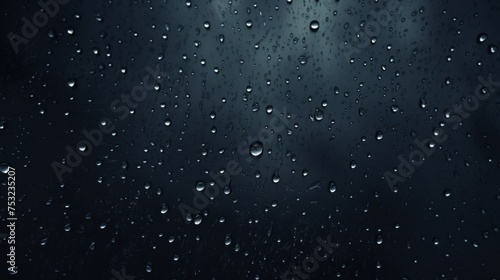 Water drops on a black background. Glass texture with droplets. Surface wet with dew. Abstract wallpaper in bubbles. photo