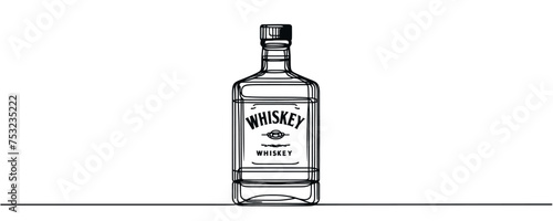 Continuous single line drawing. A bottle of whiskey. Vector illustration.