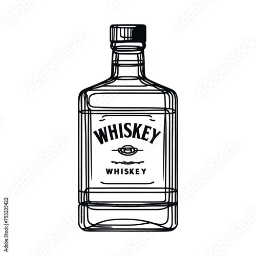 Continuous single line drawing. A bottle of whiskey. Vector illustration