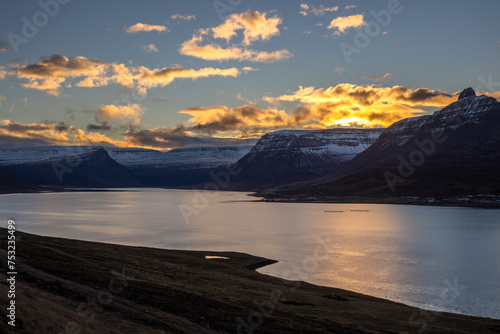 Sunset at the fjord, Iceland