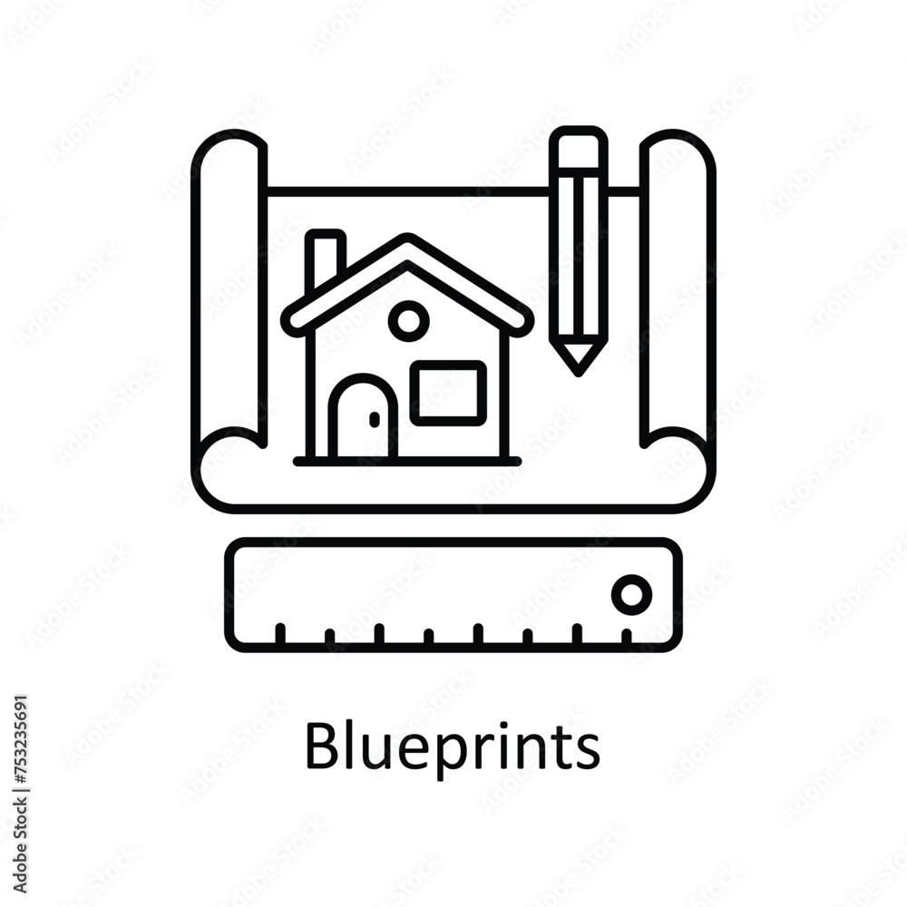 Blueprints vector outline icon design illustration. Manufacturing units symbol on White background EPS 10 File Blueprints vector outline icon design illustration. Manufacturing units symbol on White background EPS 10 File