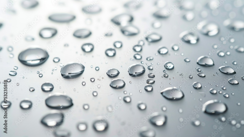 Water drops on a light background. Rain texture with realistic droplets. Transparent dew on the surface. Abstract wallpaper with liquid bubbles. Water drops on a light background. Rain texture with realistic droplets. Transparent dew on the surface. Abstract wallpaper with liquid bubbles.