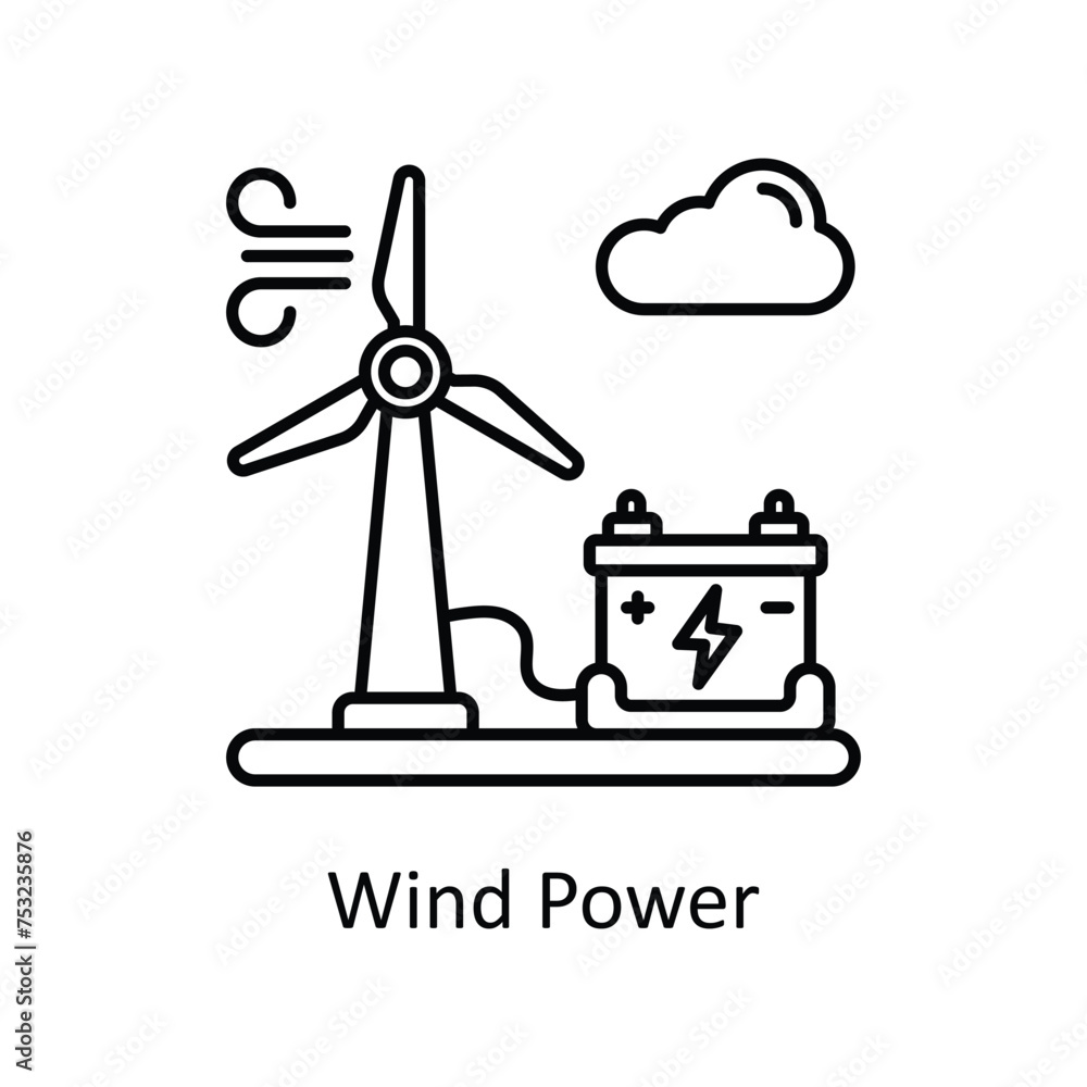 Wind Power vector outline icon design illustration. Manufacturing units symbol on White background EPS 10 File Wind Power vector outline icon design illustration. Manufacturing units symbol on White background EPS 10 File
