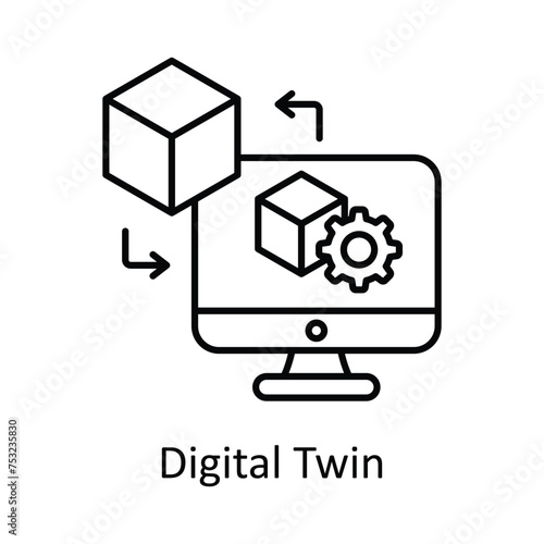 Digital Twin vector outline icon design illustration. Manufacturing units symbol on White background EPS 10 File