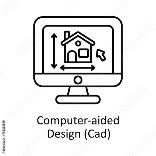 Computer-aided Design (Cad)  vector outline icon design illustration. Manufacturing units symbol on White background EPS 10 File