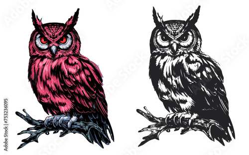 spectacular owl with the red eye, owl silhouette, Generative Ai