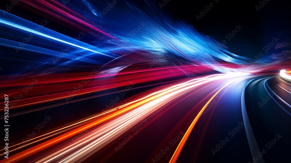 Illustration depicting red and blue acceleration speed motion on a night road.