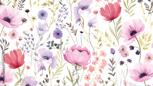 Watercolor seamless pattern with spring floral bouqu