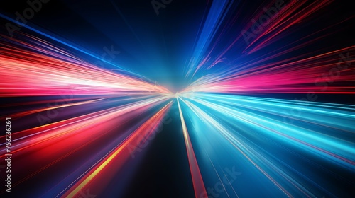 Illustration depicting red and blue acceleration speed motion on a night road.
