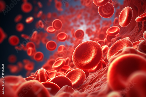 Red Blood Cells Flowing Through Blood Vessel. Hemoglobin molecule