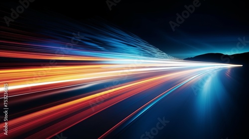 Illustration depicts fast acceleration speed motion on a night road.