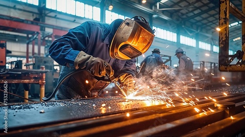 Industrial Welder at Work in Manufacturing Plant