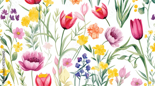 Watercolor seamless pattern with spring floral bouqu © Mishi