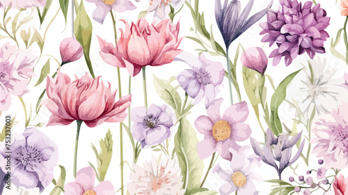 Watercolor seamless pattern with spring floral bouqu