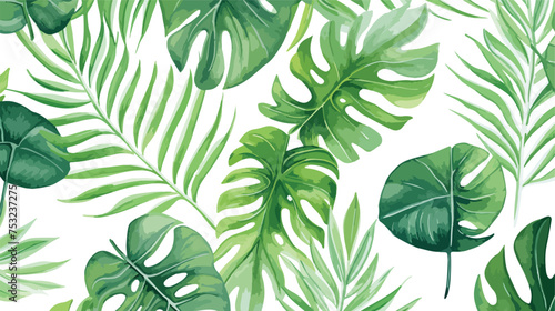 Watercolor seamless pattern with tropical leaves pal