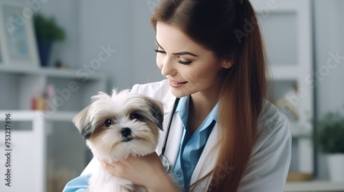 a veterinarian with a dog in the office