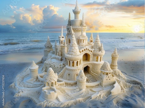 Stunning high resolution photograph of a fabulously beautiful sand castle, original work by the artist on the city beach.