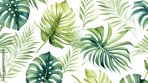 Watercolor seamless pattern with tropical leaves pal photo