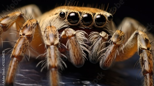 jumping spider macro close up shot on black background. Wildlife Concept with Copy Space. 