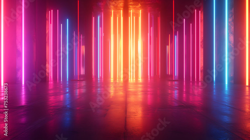 Neon lights with a futuristic abstract concept. Technology and modern art concept. Design for vibrant background, futuristic party, electronic music poster