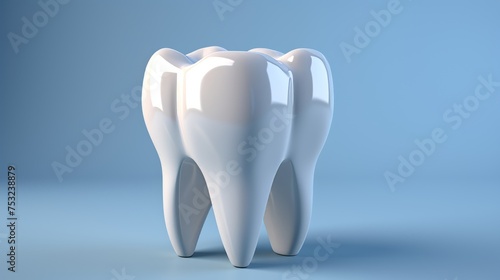 Snow white molar on blue background - dentistry concept with ample space for text