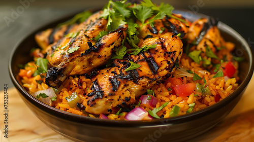 mandi dish with spiced rice and grilled chicken