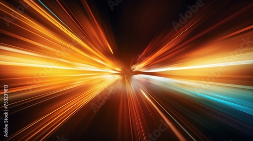 Creative vector illustration of high speed light, night traffic long exposure background. Art design speed road, way tunnel template. Concept blurred night lights, movie effect, motion element