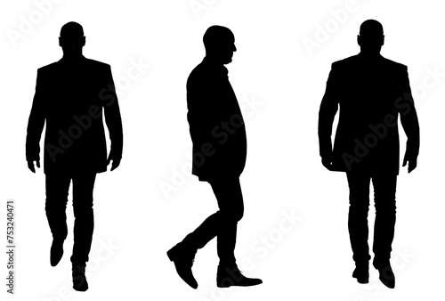 front, side and  back view of the same man walking with a jacket photo