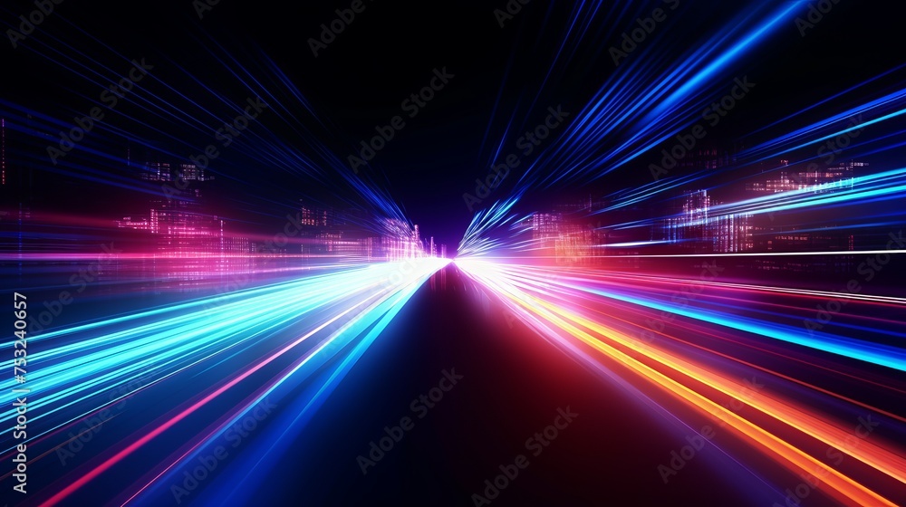 Vector artwork depicts dynamic light trails, capturing the high-speed effect and cyberpunk neon aesthetics.