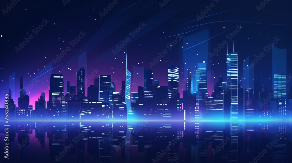 Vector illustration of an abstract night city background with light trails.