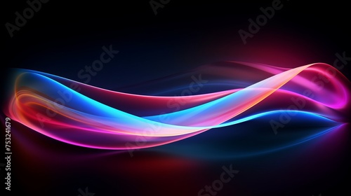 Vector image displays colorful light trails with a motion blur effect, presenting abstract neon yellow speed glowing wavy lines.