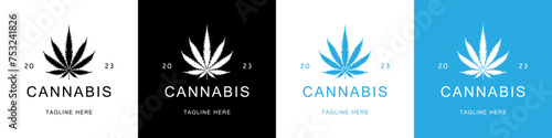 Cannabis leaf emblem, logo or sticker. Marijuana and cannabis leaf green nature logo and symbol template Vector