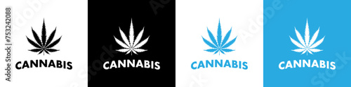 Cannabis leaf emblem, logo or sticker. Marijuana and cannabis leaf green nature logo and symbol template Vector photo