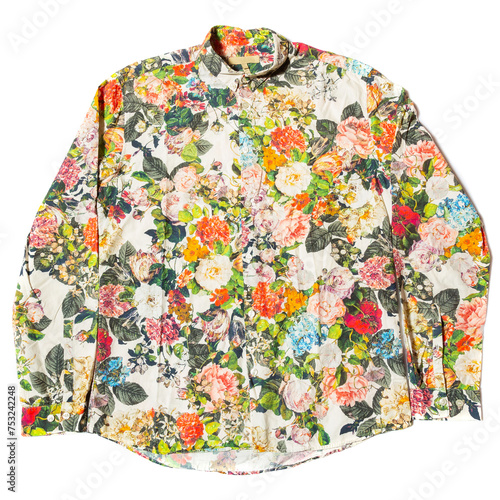 Men's shirt with a colorful floral pattern on a white background